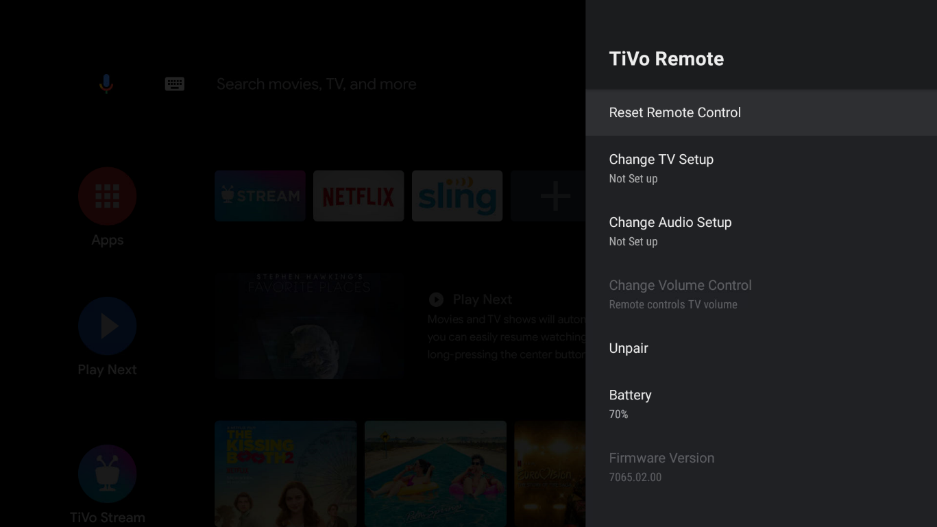 TiVo Stream 4K Remote Settings